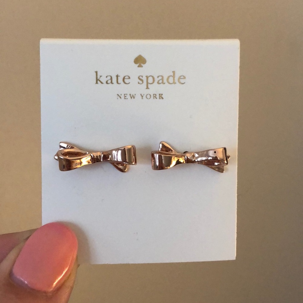 Kate Spade Skinny Bow Stud Earrings-Rose Gold